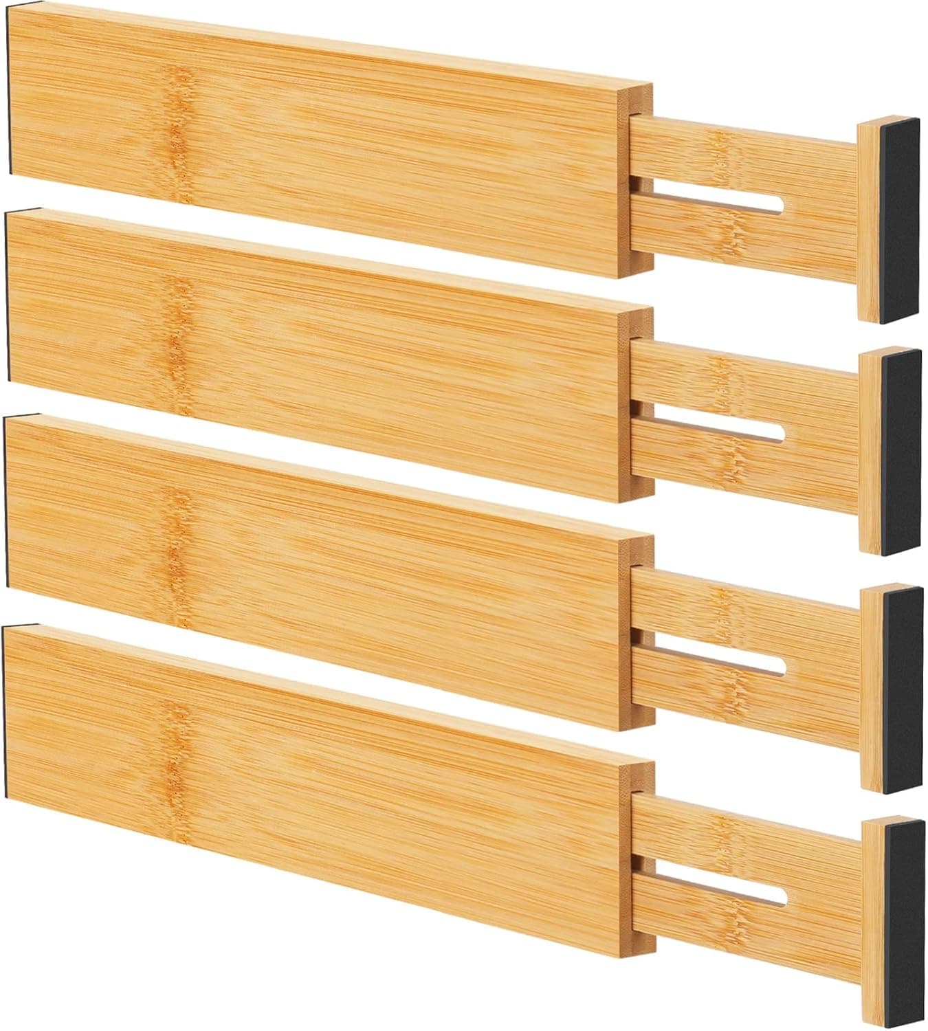 Ryqtop Bamboo Drawer Dividers Organizers, Adjustable 12-17 in, 4-Pack