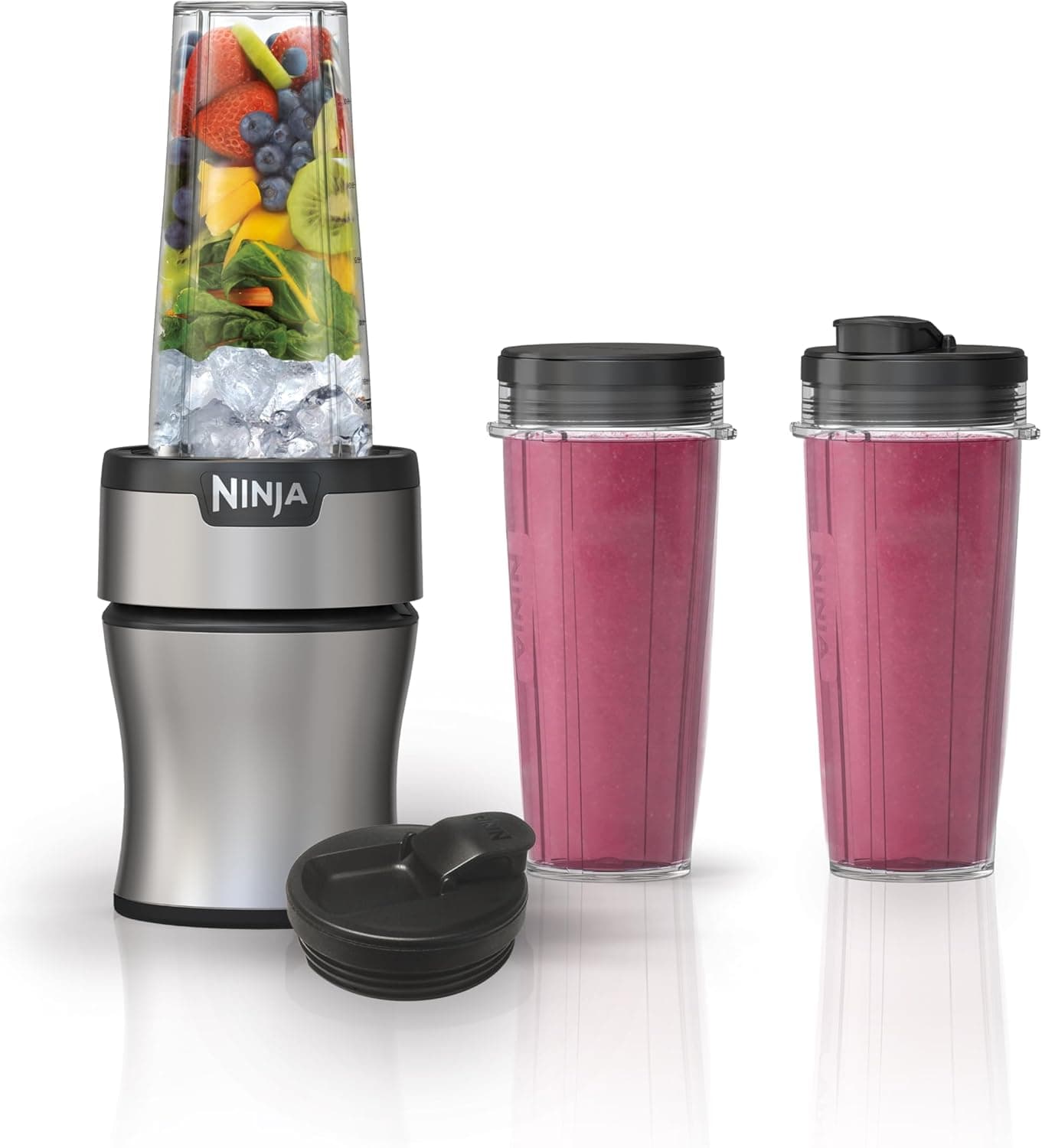 Ninja Nutri-Plus Personal Blender, Compact Push to Blend, with (3) 20oz To-Go Cups, 900 Peak Wa