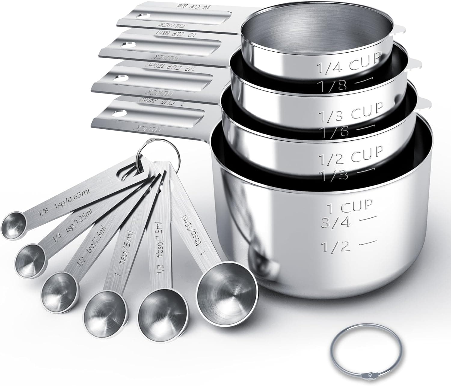 TILUCK Stainless Steel Measuring Cups & Spoons Set, Nesting Cups and Spoons (10 piece)