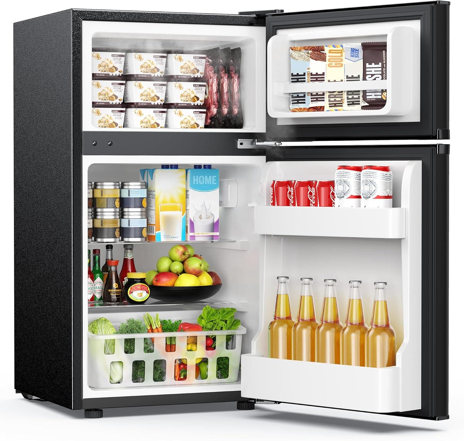 EUHOMY Mini Fridge with Freezer, 3.2 Cu.Ft 2 Door Compact Refrigerator, Black