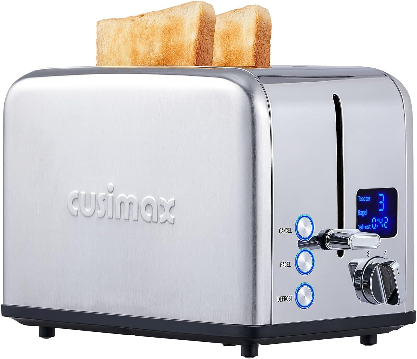 CUSIMAX Stainless Steel 2 Slice Toaster with LED Display, Extra-Wide Slots