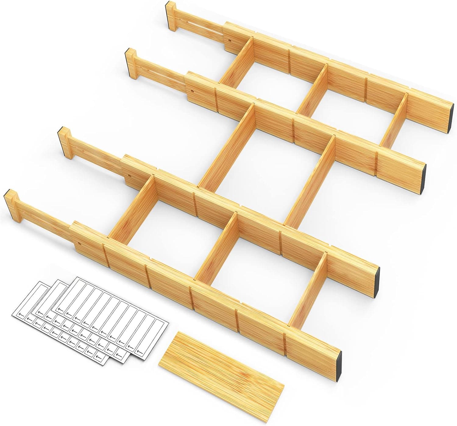 SpaceAid Bamboo Drawer Dividers with Inserts and Labels, 4 Dividers 9 Inserts