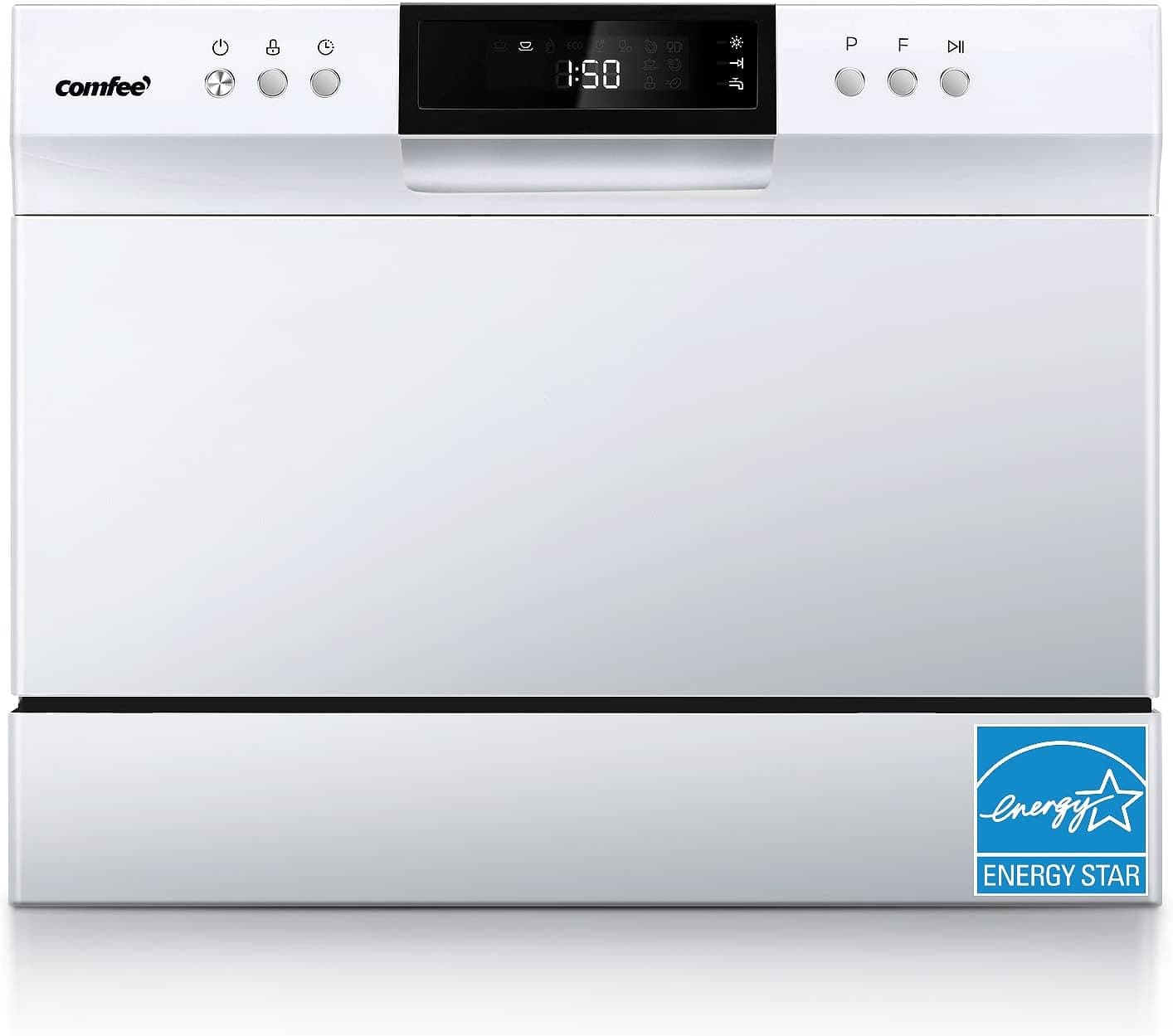 COMFEE' Portable Mini Countertop Dishwasher, Energy Star, 6 Place Settings, 8 Washing Programs,