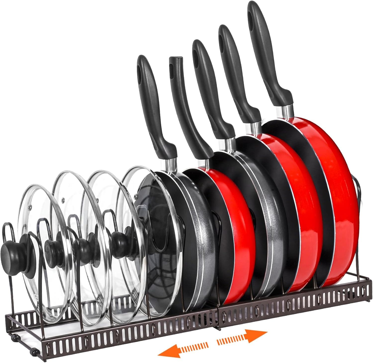 Pot Rack Organizer, Expandable Pot and Pan Organizer for Cabinet, 10 Adjustable Compartments, B
