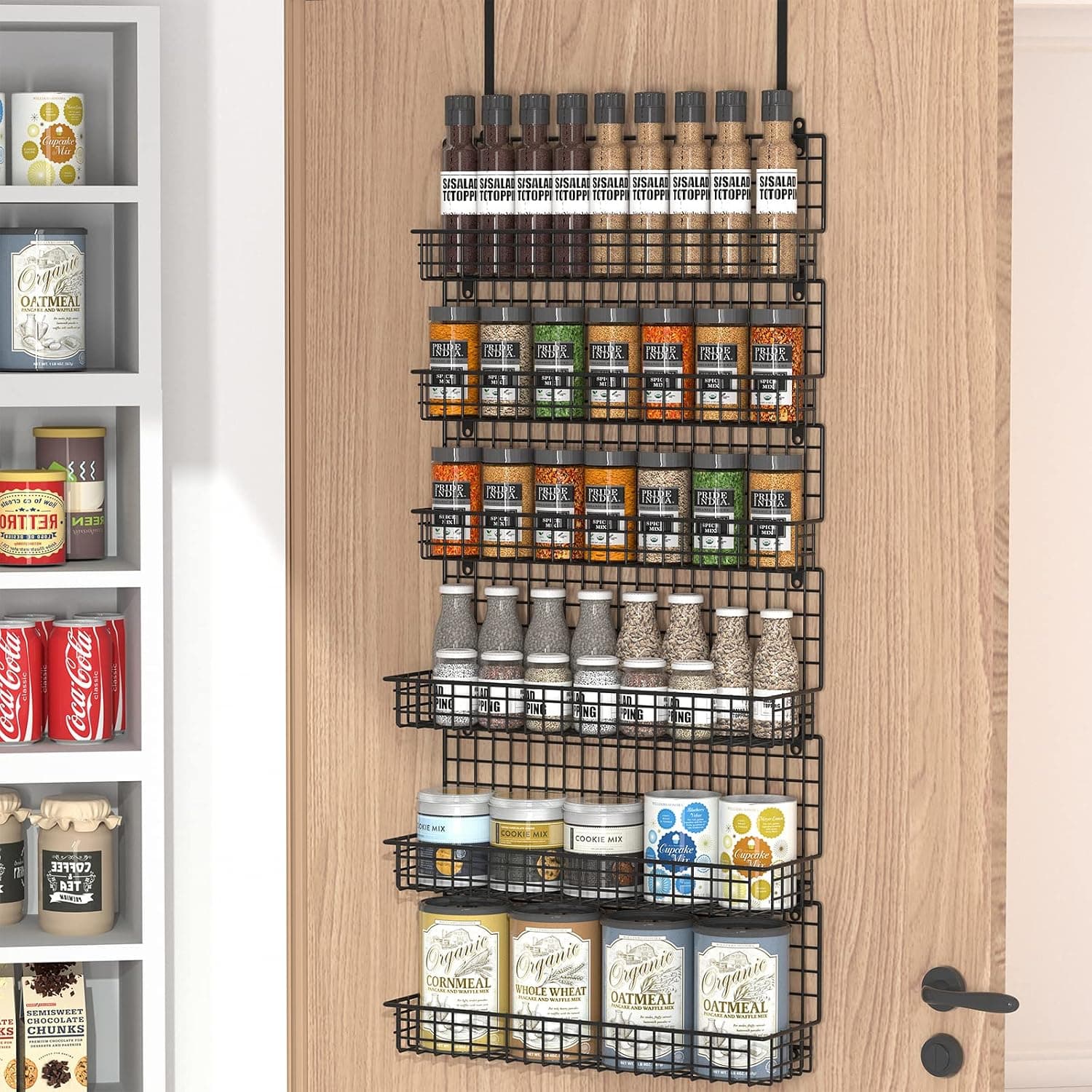 JKsmart 6-Tier Spice Rack Organizer with Door Hook, Wall Mounted & Over the Door, Black