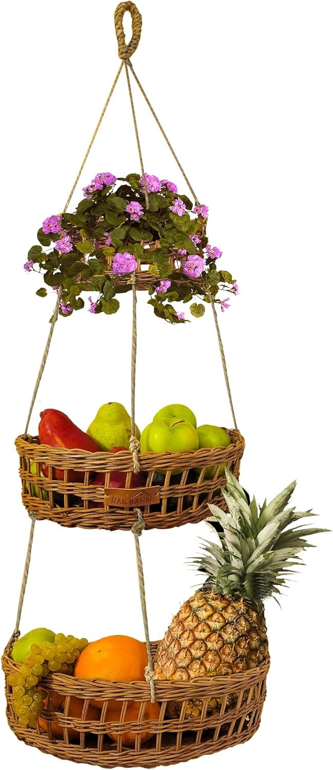 RAK BAHN Hanging Fruit Basket 3 Tier Wall Hanging for Counter Space