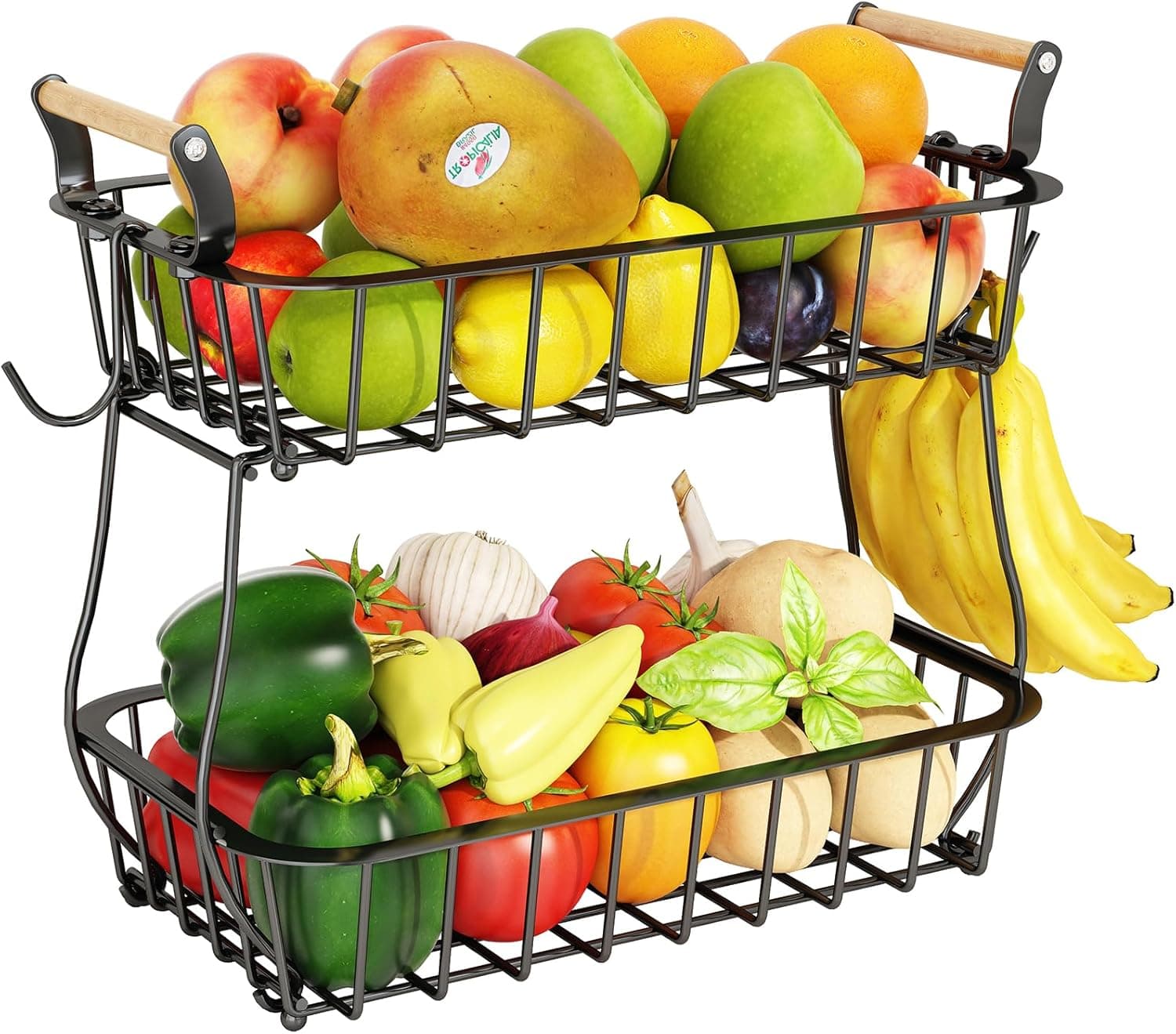 ANTOPY 2 Tier Fruit Basket with 2 Banana Hangers, Countertop Wire Basket