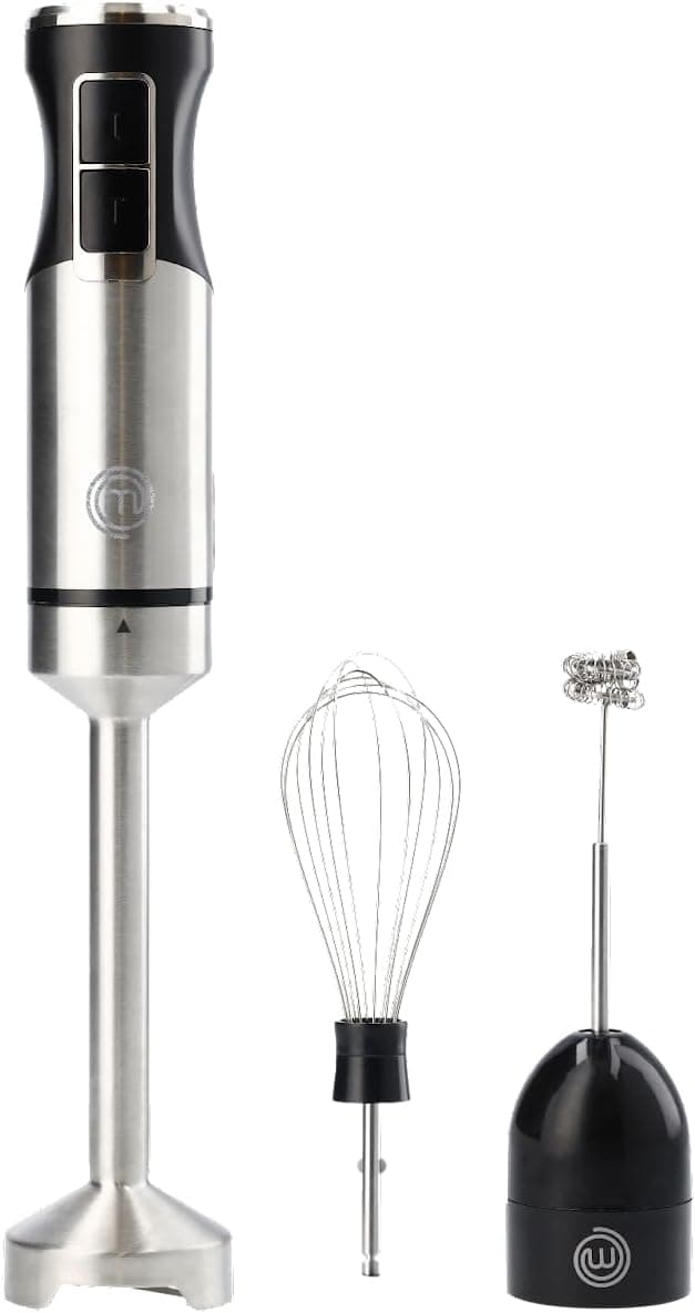 MasterChef Immersion Blender Handheld with Electric Whisk & Milk Frother Attachments, 400W