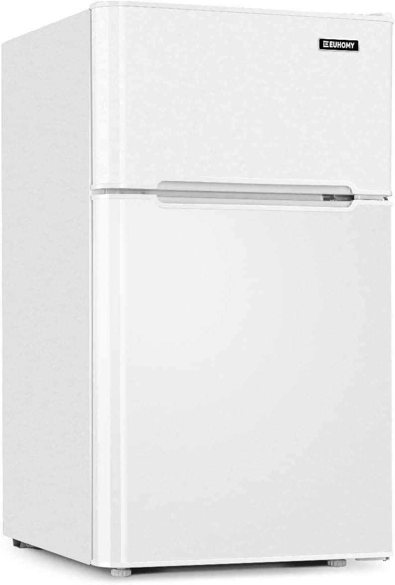 EUHOMY Mini Fridge with Freezer, 3.2 Cu.Ft 2 Door Compact Refrigerator, White