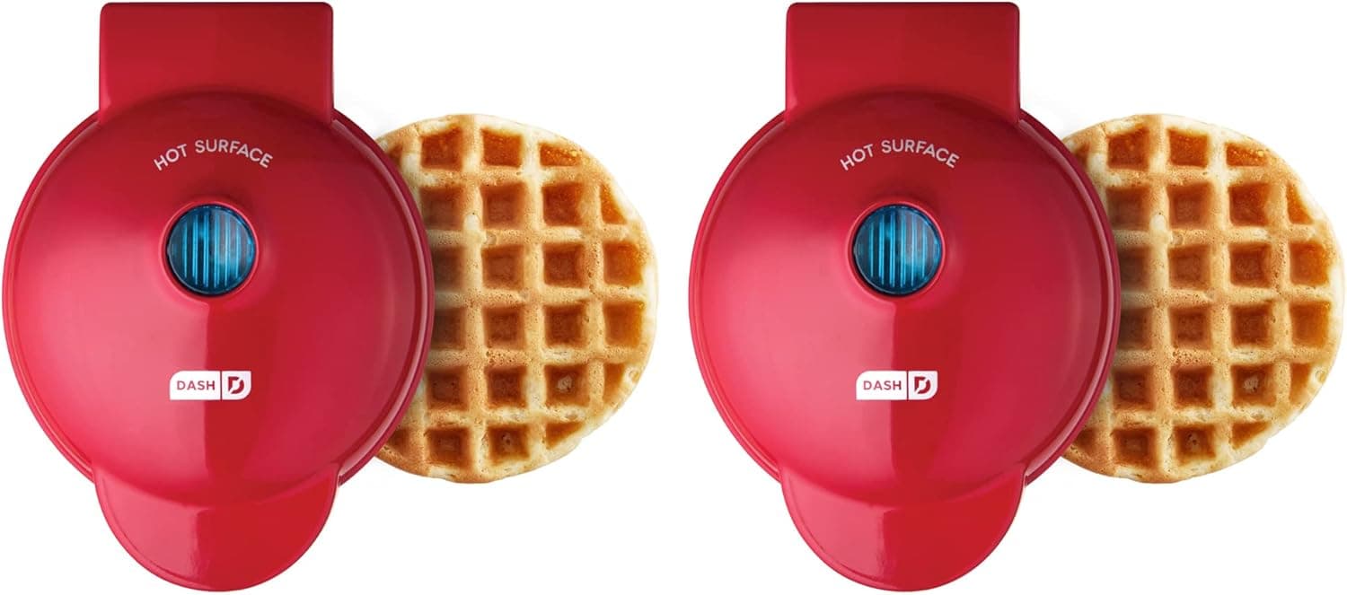 DASH Mini Waffle Maker 2-Pack, 4 Inch (Red)