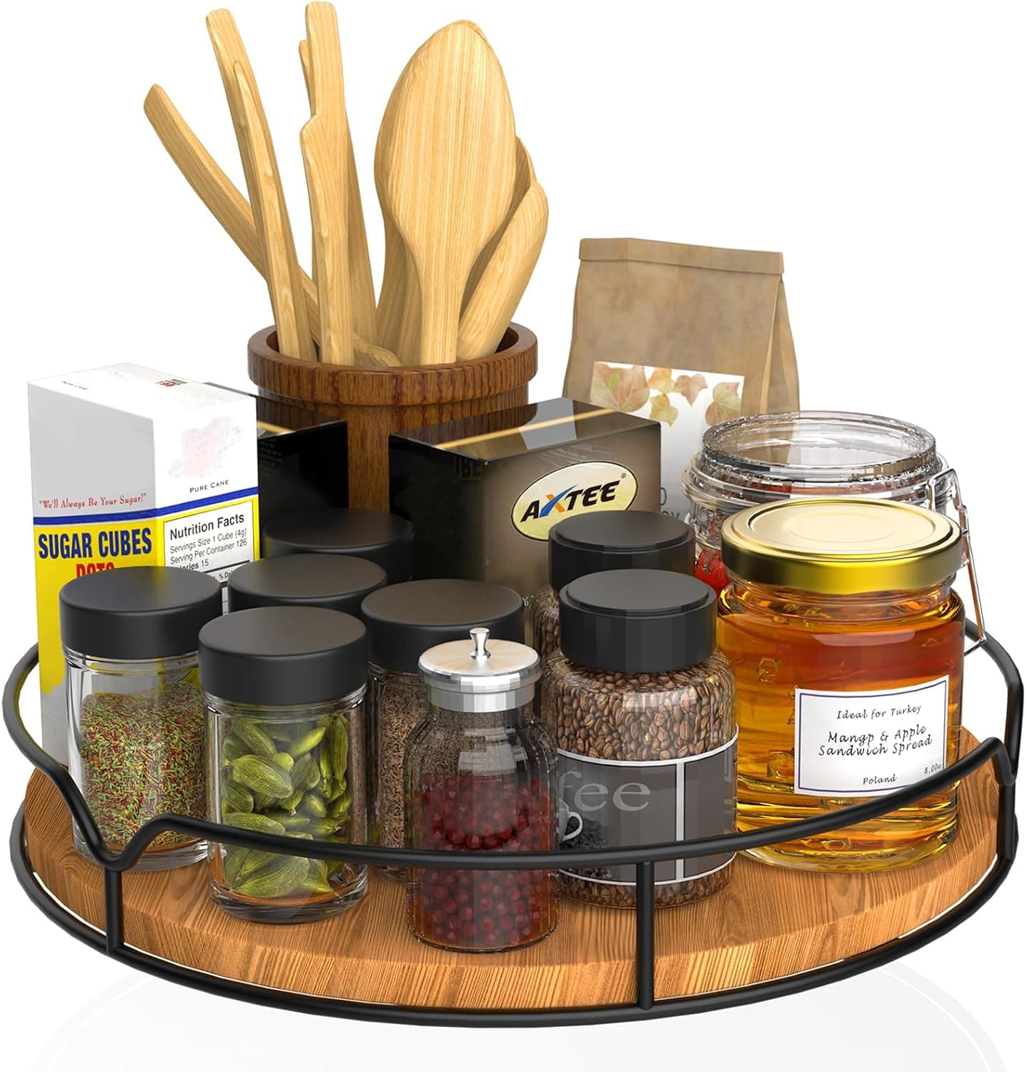 Lazy Susan Turntable Organizer, Pine Wood, 9", Carbonized Black