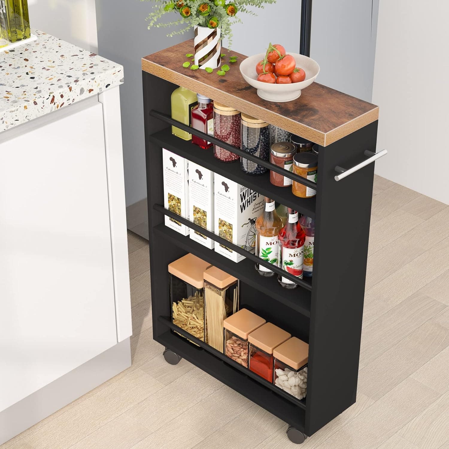 Tribesigns Slim Storage Cart, Rolling Narrow Kitchen Cart 4-Tier Slide Out