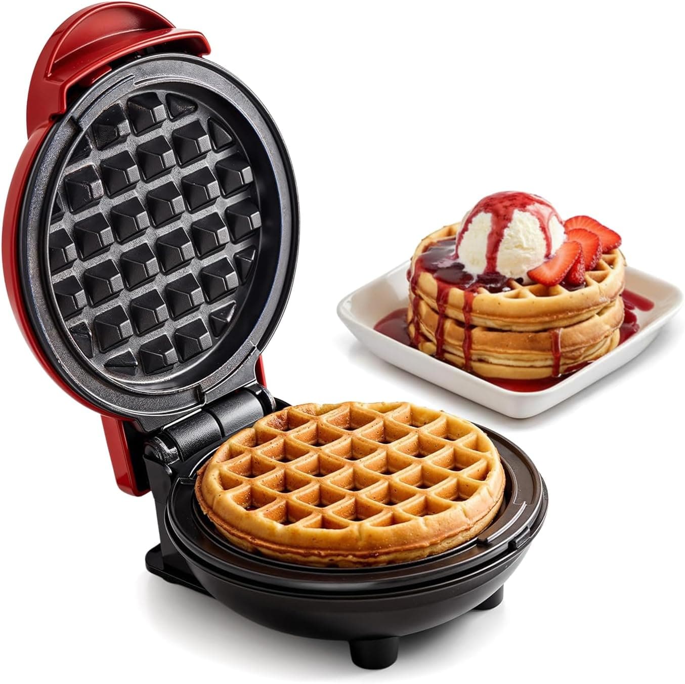 Elite Gourmet EWM015R Electric Nonstick 4.5-inch Mini Waffle Maker (Red)
