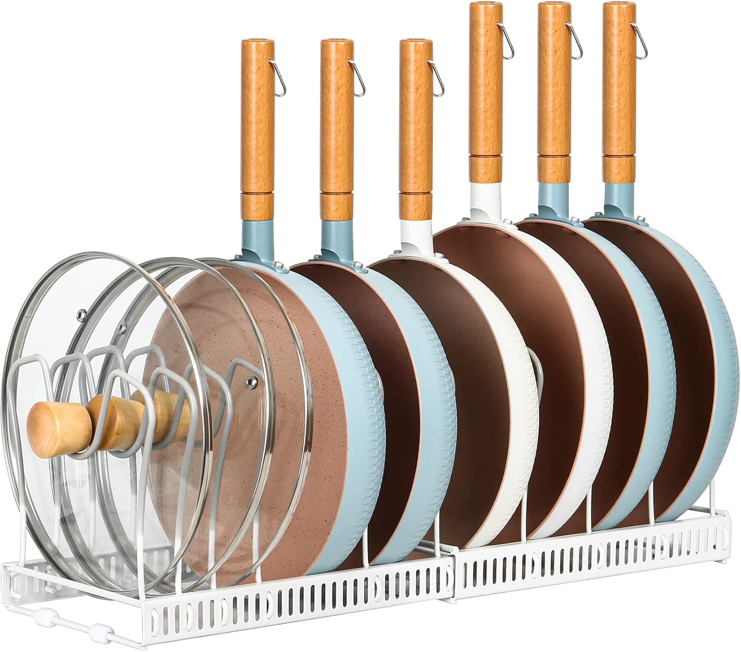 ROOHUA Pot Rack Organizer, Expandable for Cabinet with 10 Adjustable Compartments