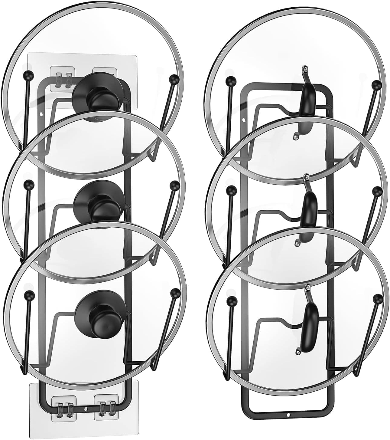 Carry360 2 Pack Pot Lid Organizer for Cabinet, 2-in-1 Wall Mount & Adhesive 6 Tier Holder