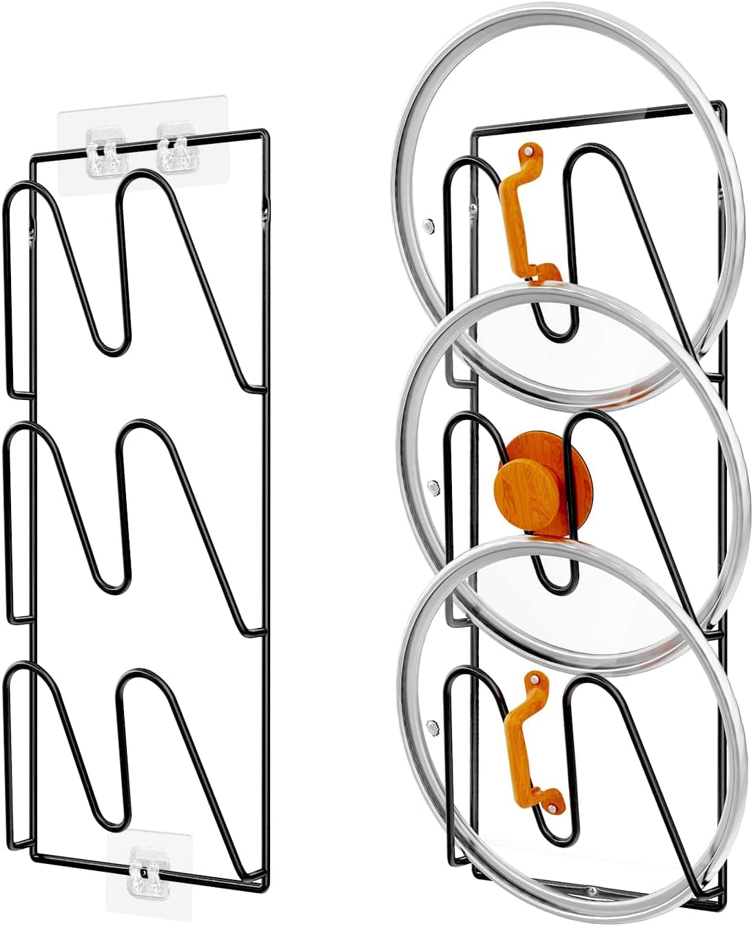 Durmmur 2 Pack Pot Lid Organizer Rack, 6-Tier Holder for Cabinet Door/Wall, No Drilling, Black