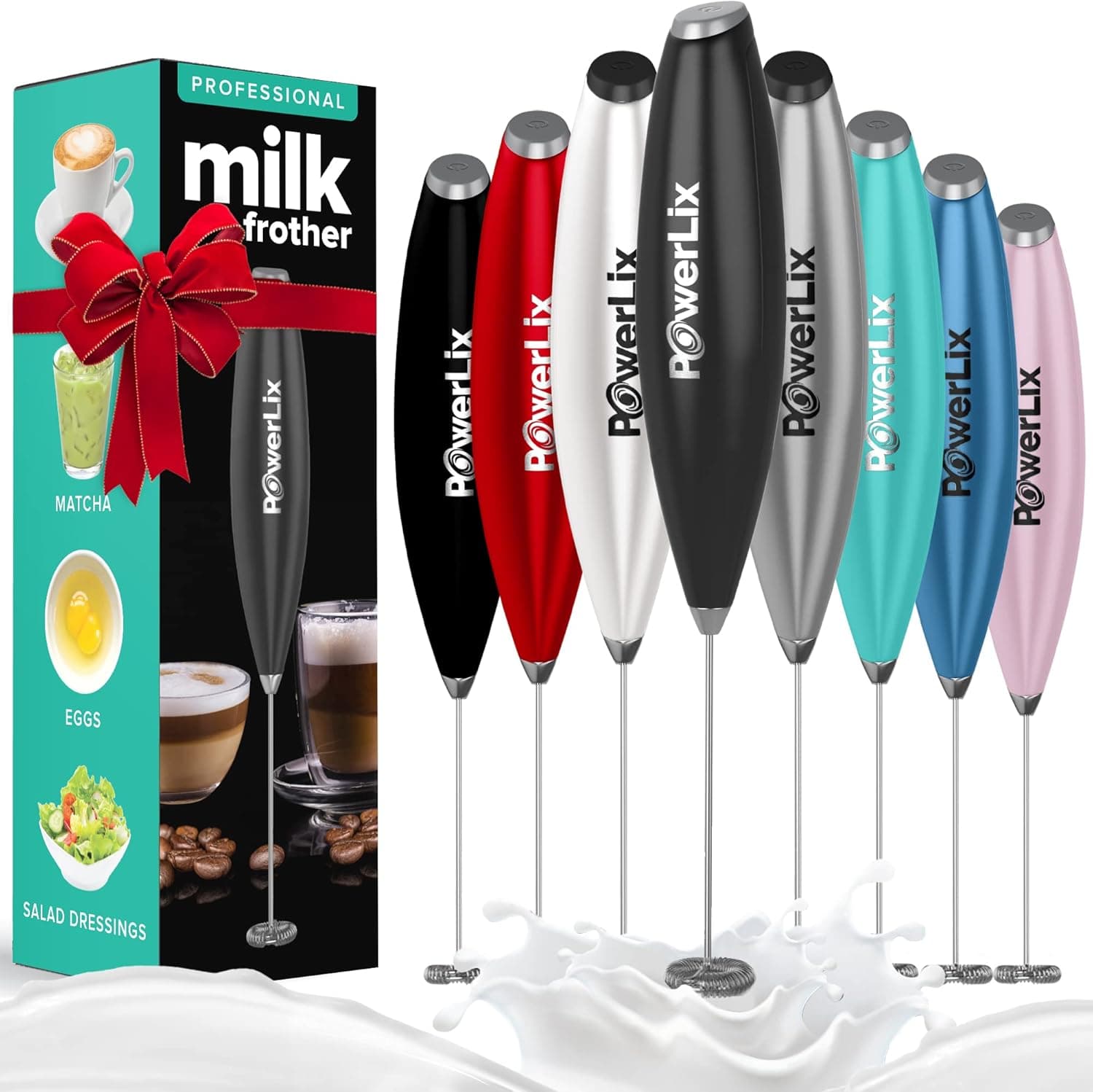 PowerLix Handheld Milk Frother with Stainless Steel Stand (Metallic Black)