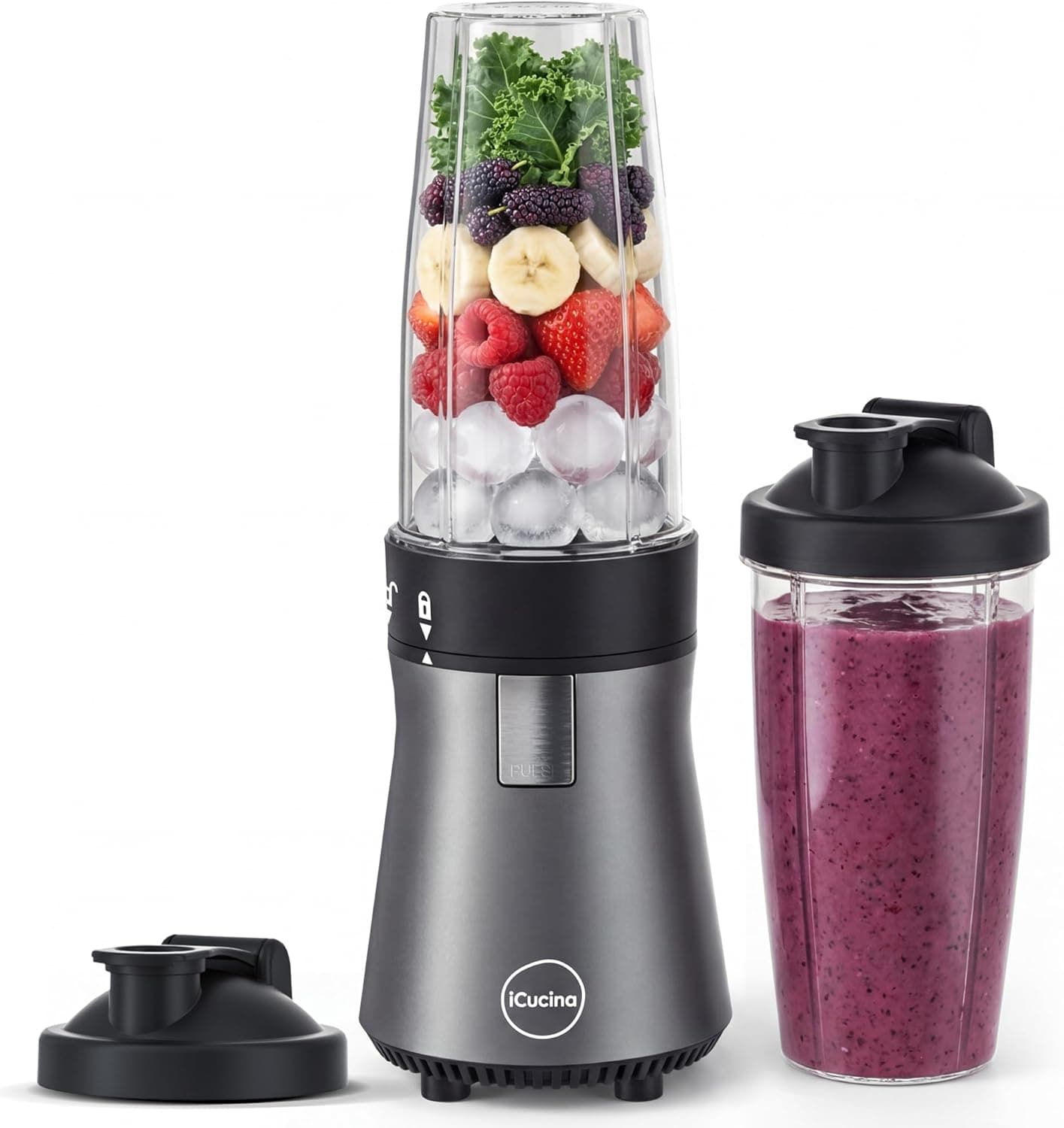 iCucina Smoothie Blender, 700W Pulse Single Serve with 2 x 28oz Portable Cups
