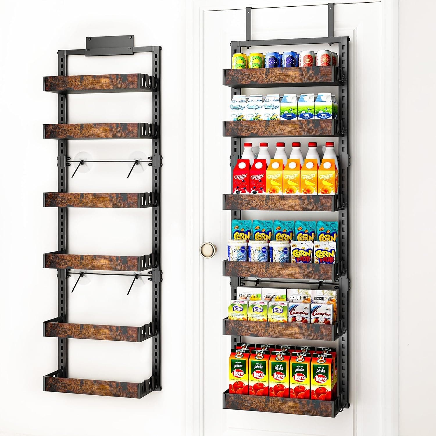 BUKFEN 6-Tier Over the Door Pantry Organizer, 2-in-1 with Wooden Baskets