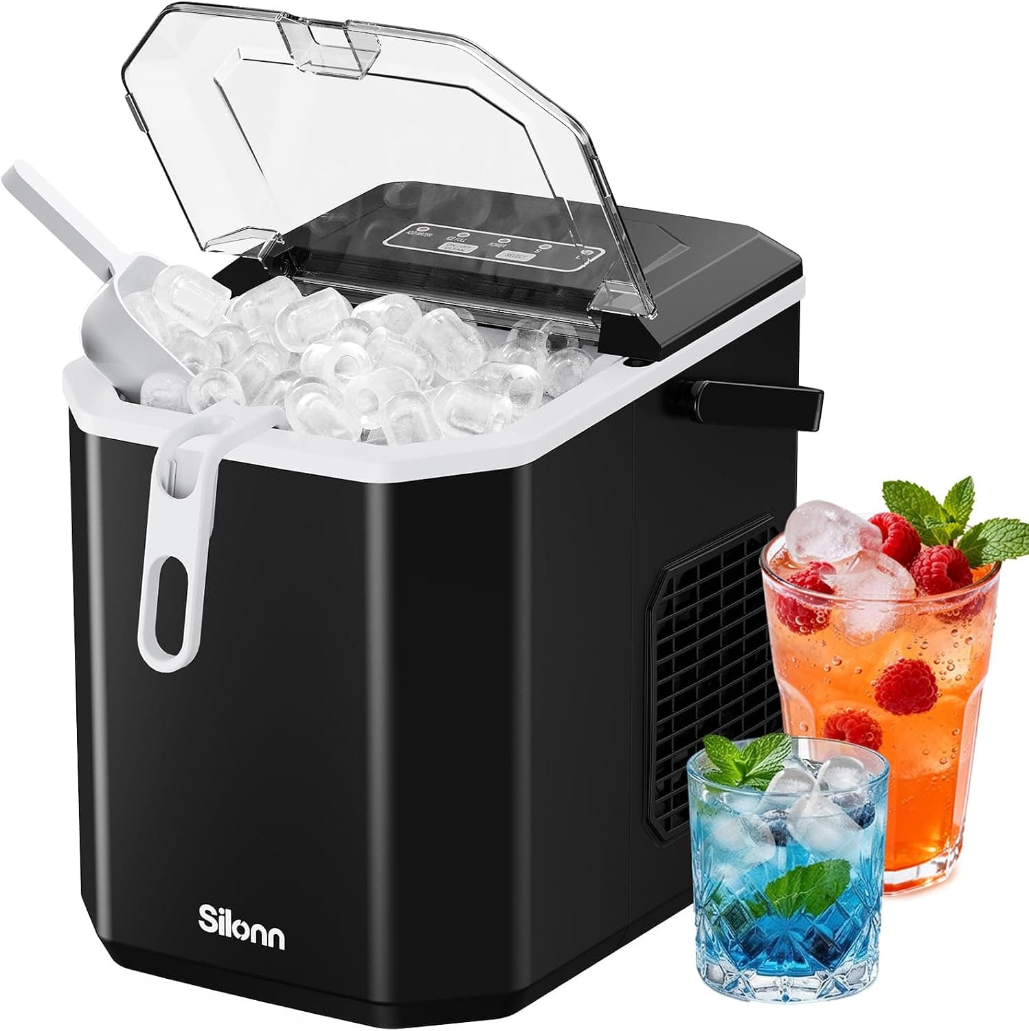 Silonn Countertop Ice Maker with Handle, 26lbs Daily Ice Production, Portable