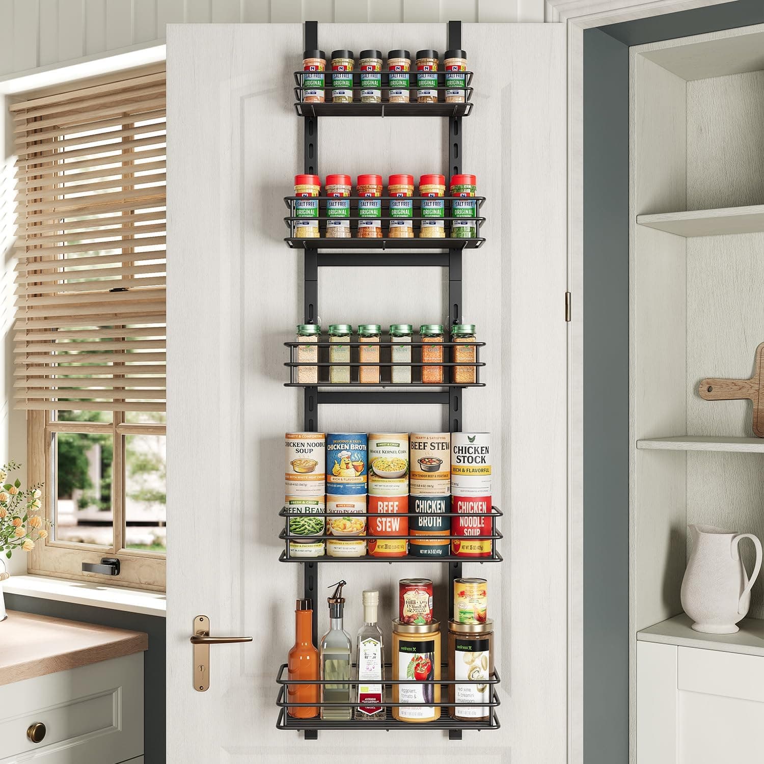 Purdaz 5-Tier Over the Door Pantry Organizer, Black