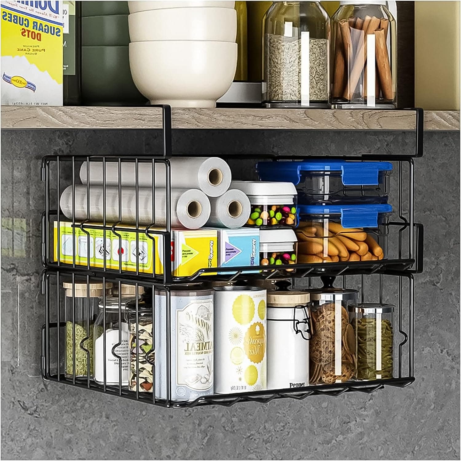 Couwilson Under Shelf Basket Storage 2 Pack, 11.8in Metal Under Cabinet Wire Basket