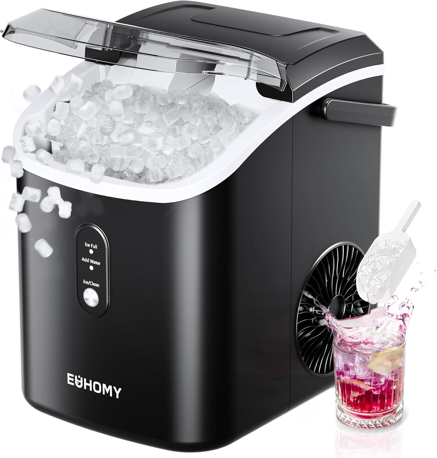 EUHOMY Nugget Ice Maker Countertop, Chewable Pebble Ice, Self-Cleaning
