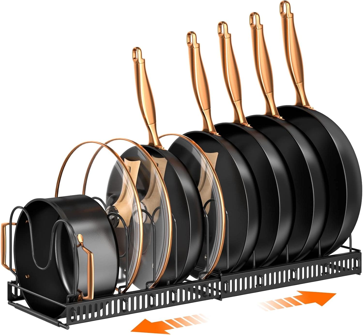 MUDEELA Pots and Pans Organizer Rack for Under Cabinet, Expandable with 10 Adjustable Compartme