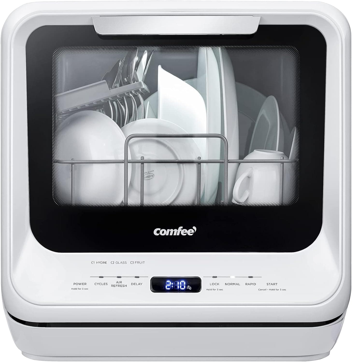 COMFEE' Portable Dishwasher Countertop with 5L Built-in Water Tank, No Hookup Needed, 6 Program