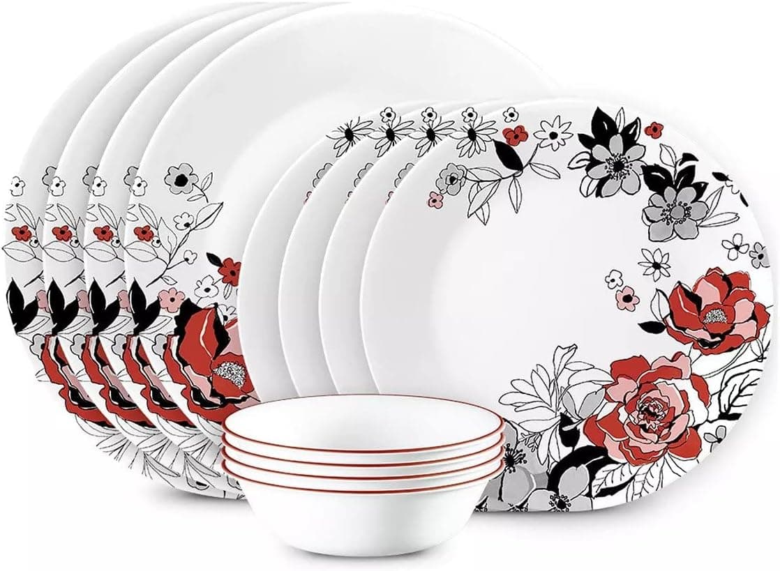 Corelle Chelsea Rose 12-Piece Dinnerware Set, Service for 4