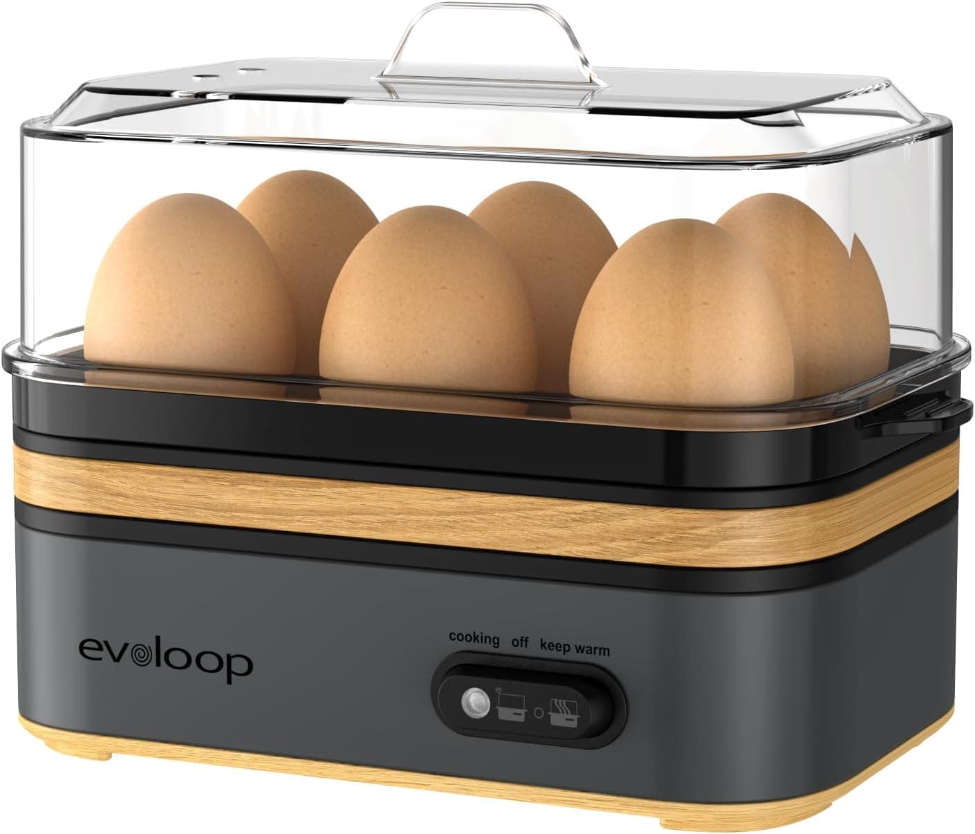 Evoloop Rapid Egg Cooker Electric, 6 Eggs Capacity, Soft/Medium/Hard Boiled