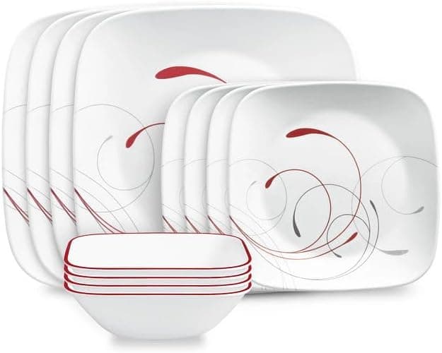 Corelle Square Splendor 12-Piece Space-Saving Dinnerware Set, Service for 4