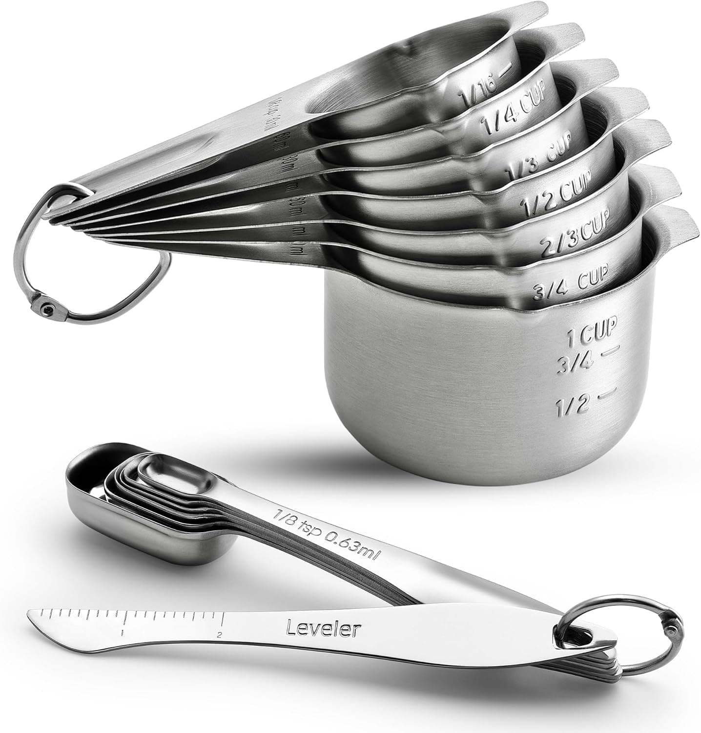 Spring Chef Stainless Steel Measuring Cups and Spoons Set of 14 w/Leveler, Nesting Metal Cups