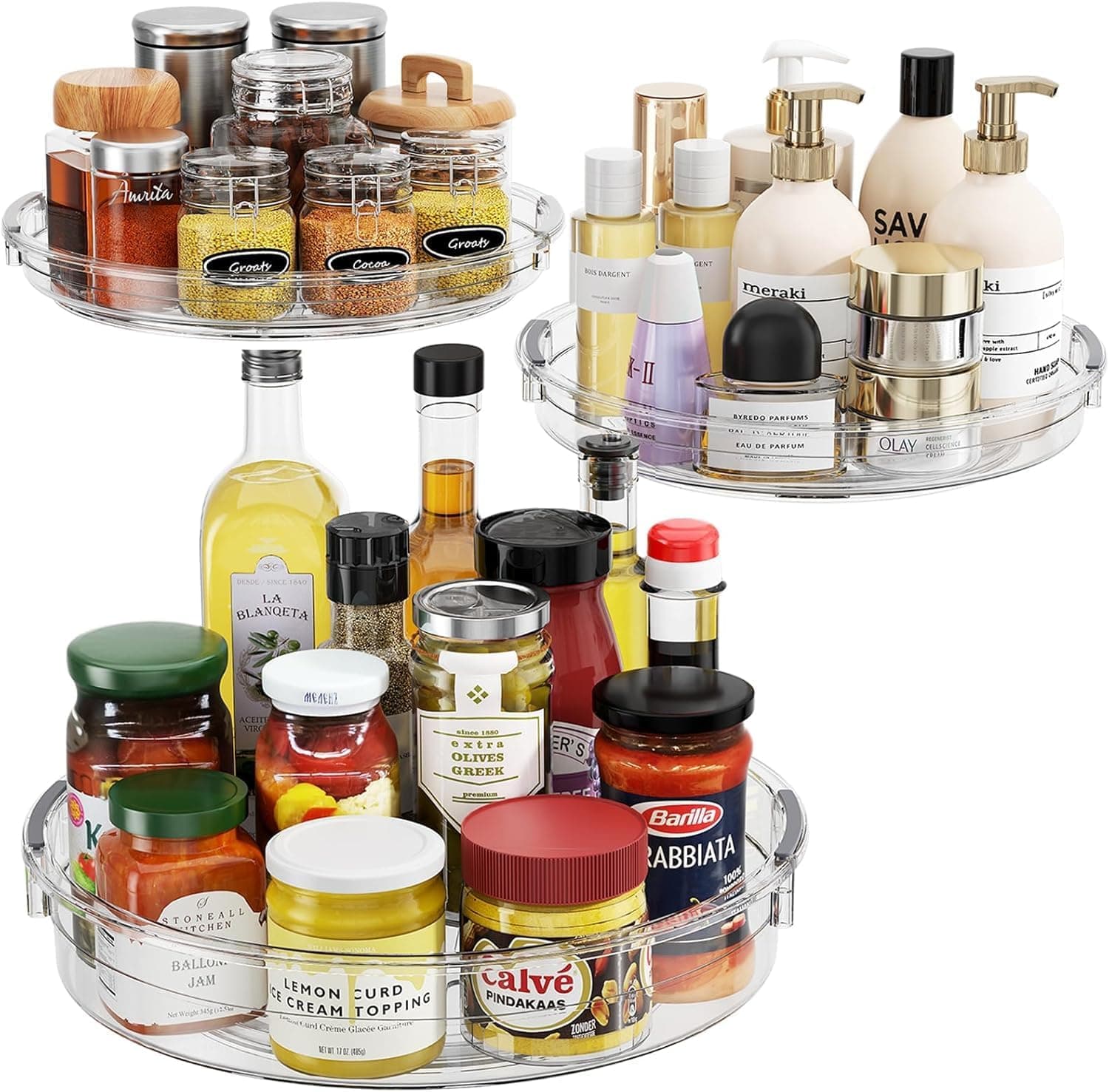 LAMU 3 Pack Lazy Susan Organizer Turntable for Cabinet, Pantry (9.25", 10.6", 12")