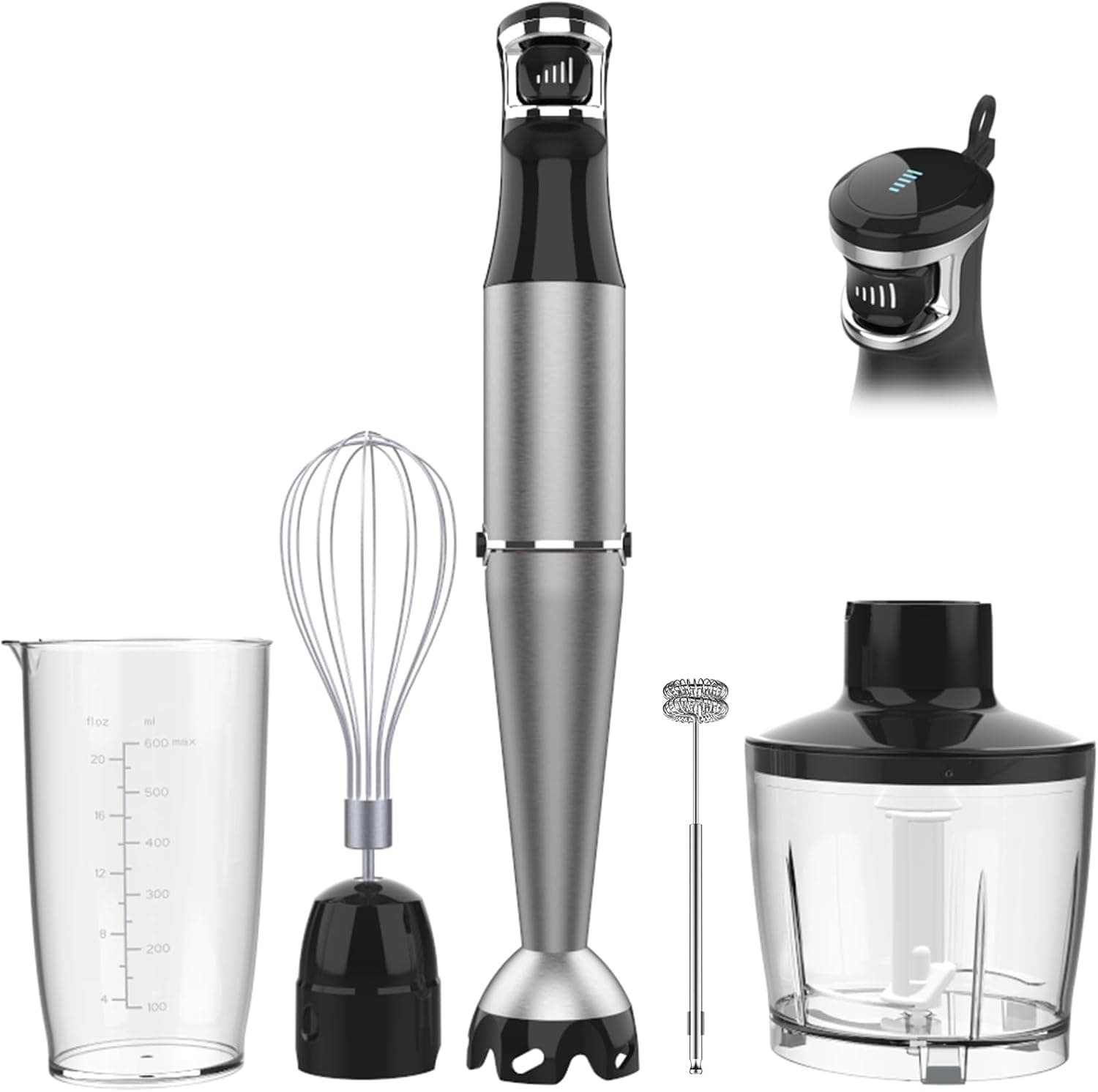 Turelar Immersion Blender Handheld Corded 1100W, 5 in 1 Stick Emulsifier with Chopper, Whisk an