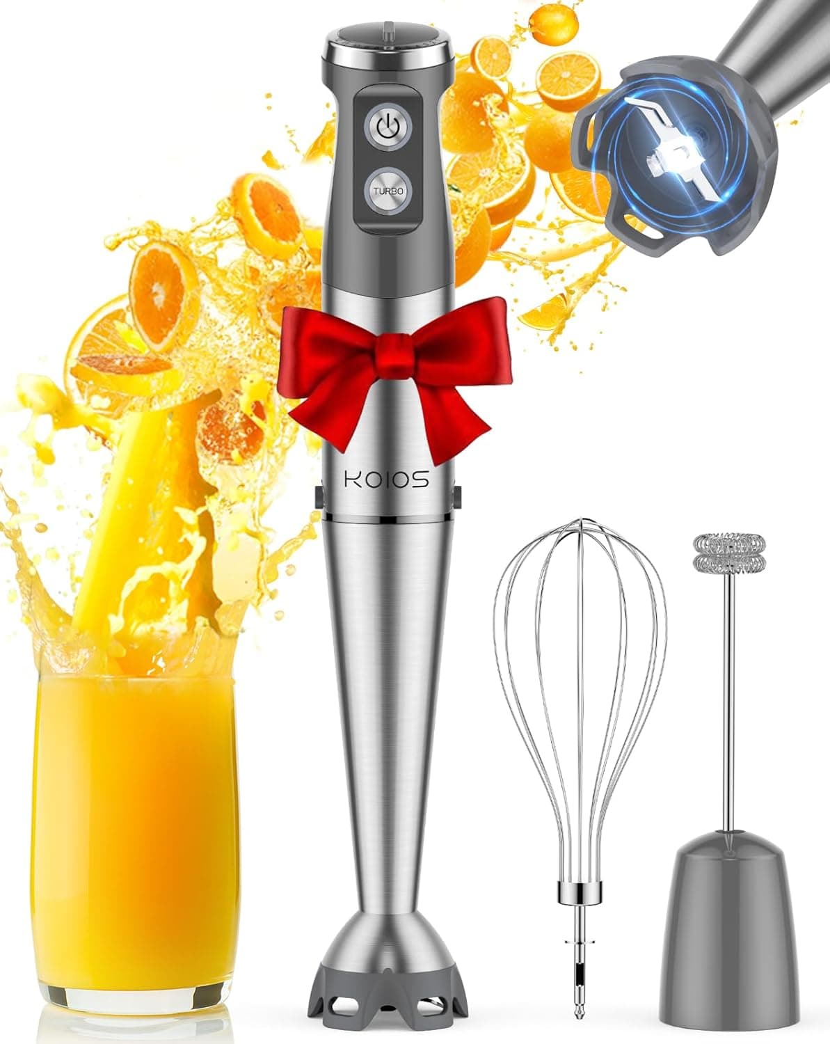 KOIOS Immersion Blender, 1000W Anti-scratch 3-in-1 Hand Blender, 12 Speed with Turbo Mode, Whis
