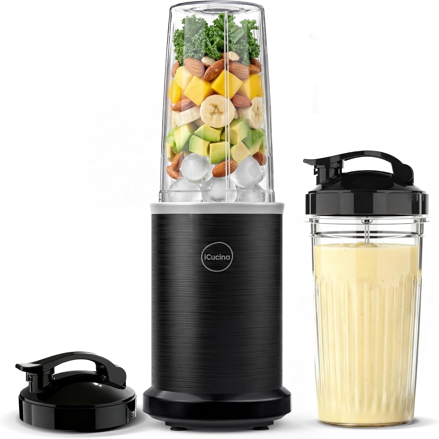 iCucina Smoothie Blender, 1000W Personal Blender with 2 x 32oz Portable Cups, Single Serve
