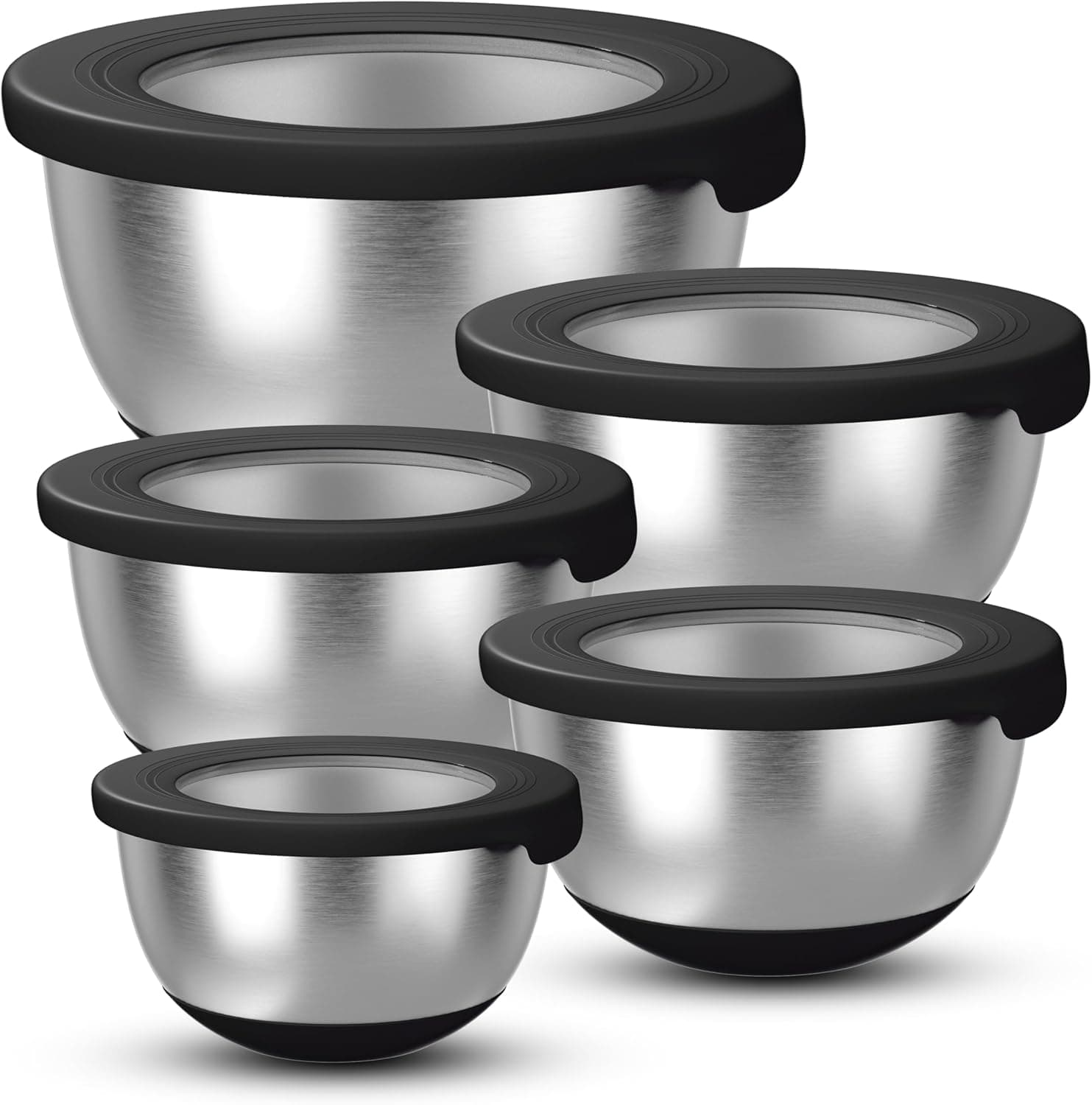 KITEISCAT Stainless Steel Mixing Bowls with Lids, Set of 5 Large Nesting Metal Bowls, Non-Slip