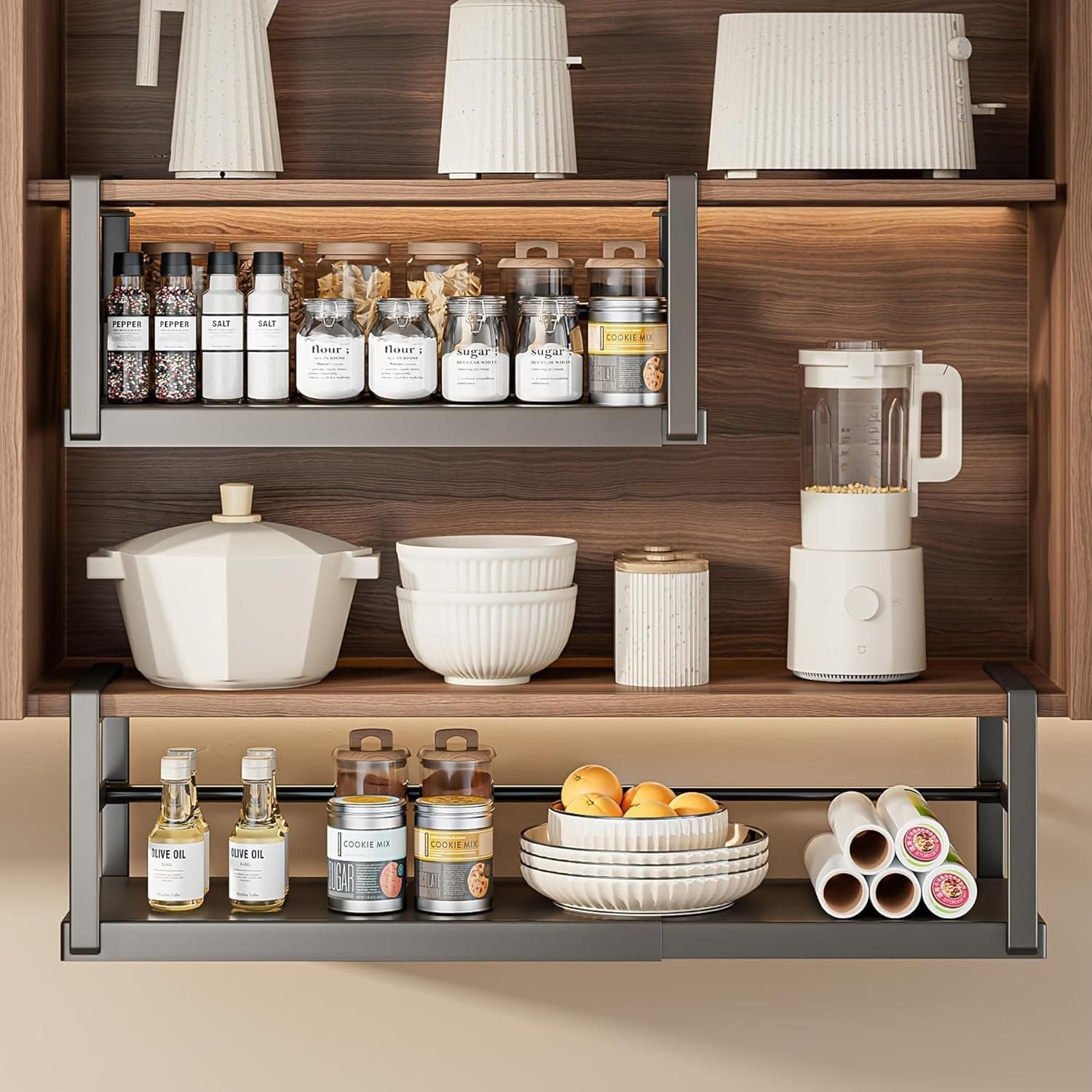 Hanging Under Shelf Storage Basket, Adjustable Width Add-on Storage Rack, Heavy Duty Slide-in