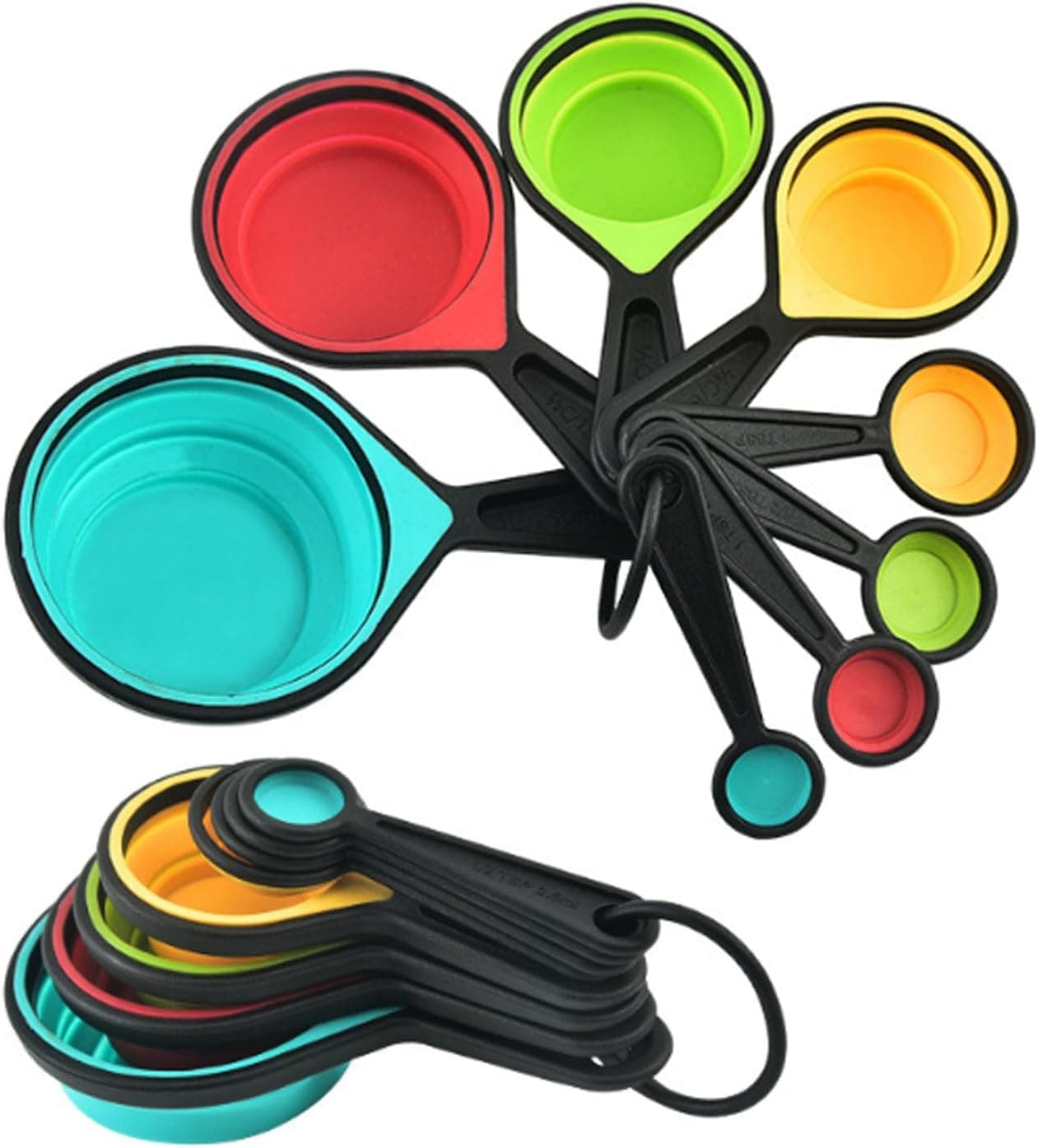 VUFVOID 8pcs Collapsible Silicone Measuring Cups and Spoons Set, Adjustable, Space-Saving