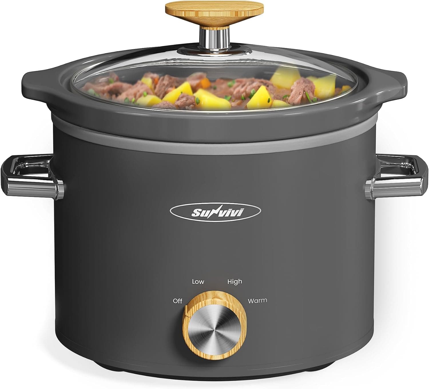 Sunvivi 2 Quart Slow Cooker, Small Slow Cooker with Removable Ceramic Pot