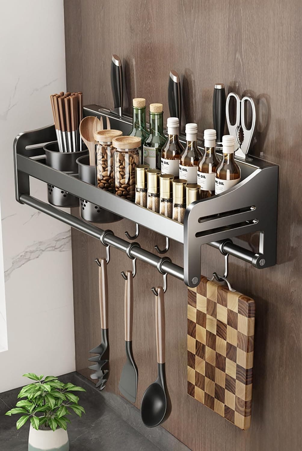 Wall Spice Rack, Mounted Metal Rack for Countertop Pantry Spice Organizer 15.7"