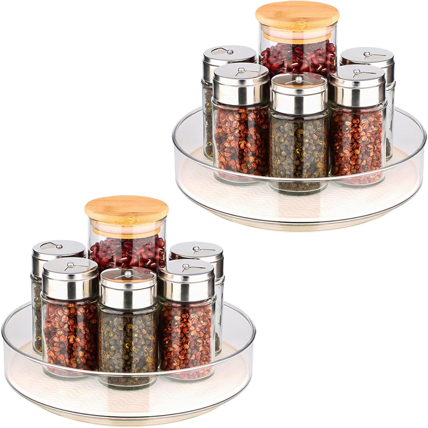 2 Pack Lazy Susan Turntable 8 Inch with Non-Slip Mat and Handles