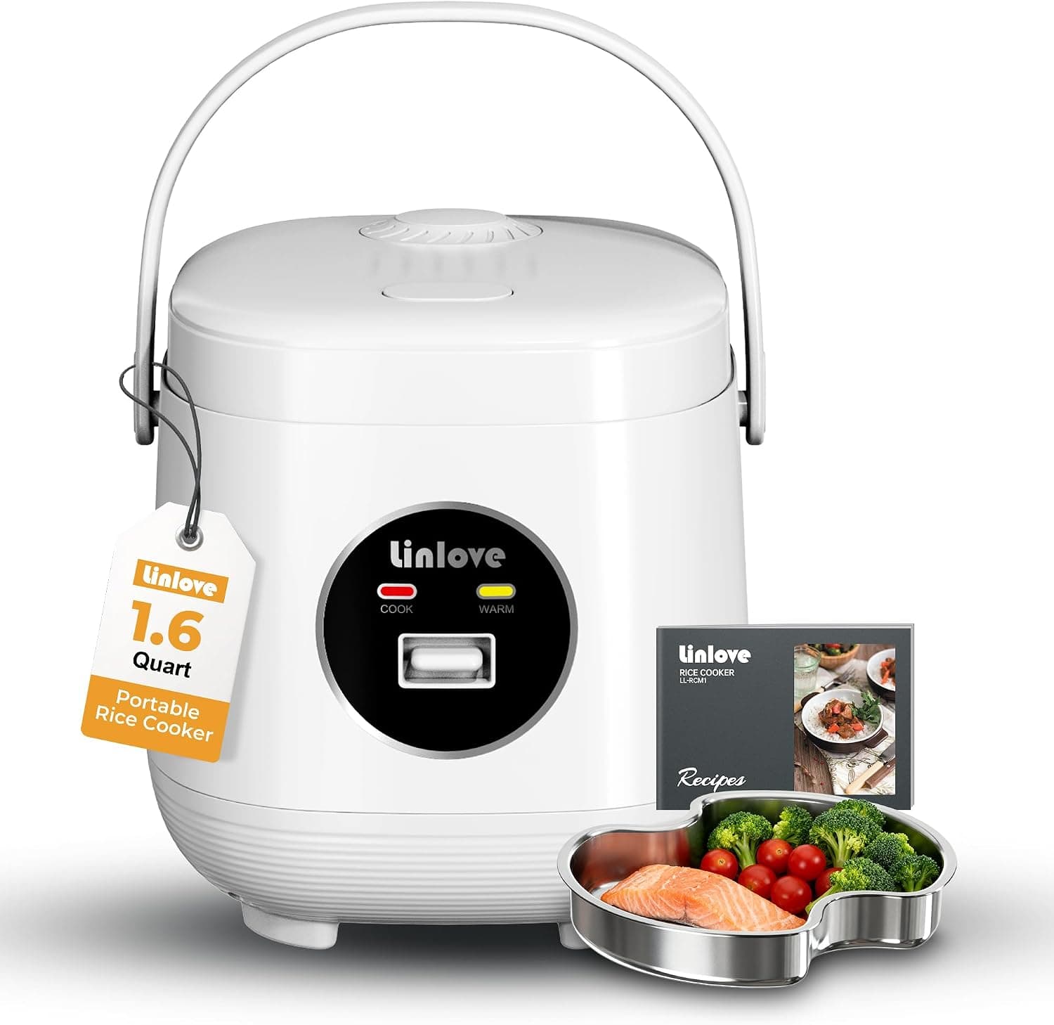Linlove Rice Cooker Small 3 Cup Uncooked, 1.6 Quart Non-stick Mini Rice Cooker with Steamer Tra