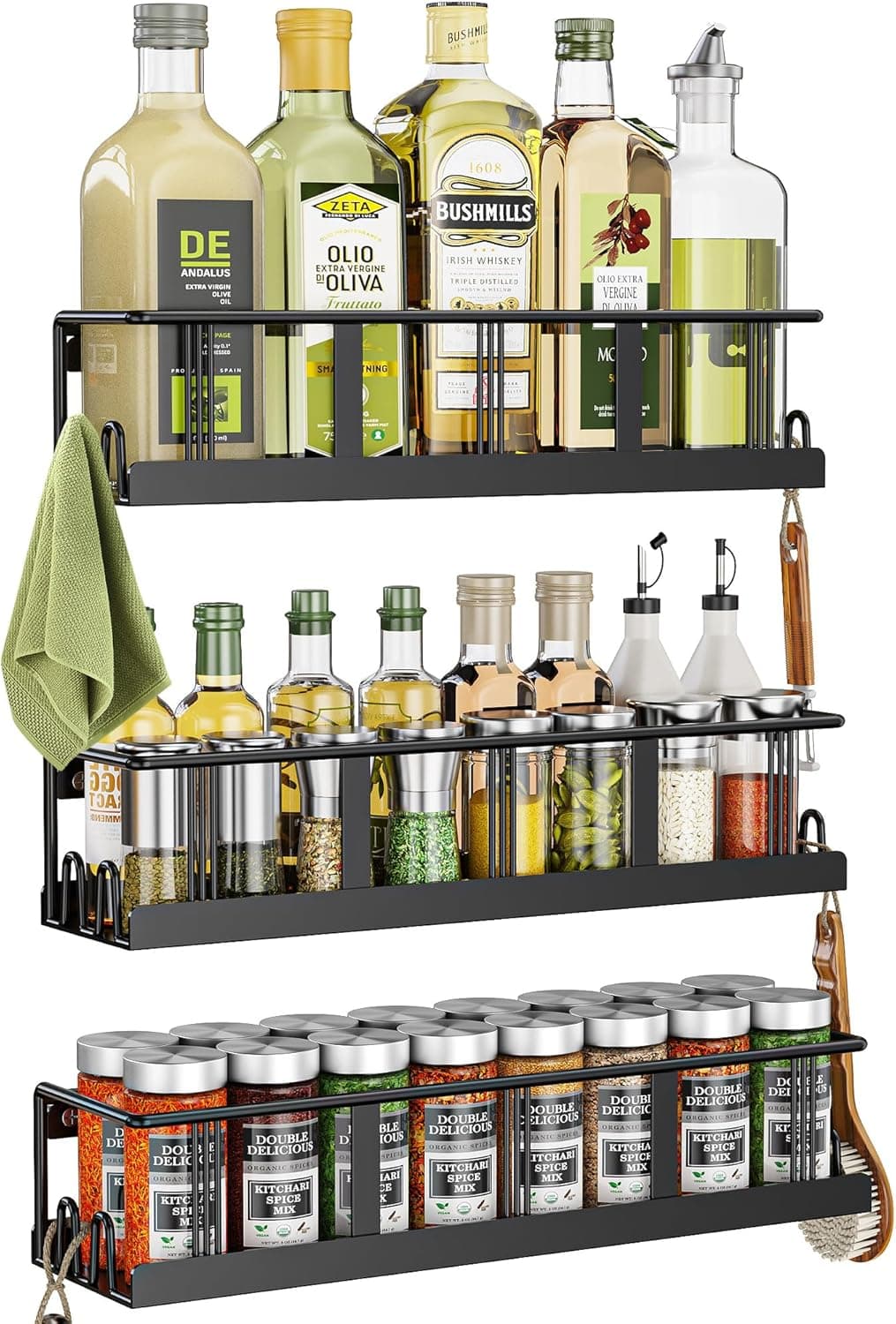 Bunoxea Spice Rack Wall Mounted 3 Pack, Screw or Adhesive Hanging Spice Organizer