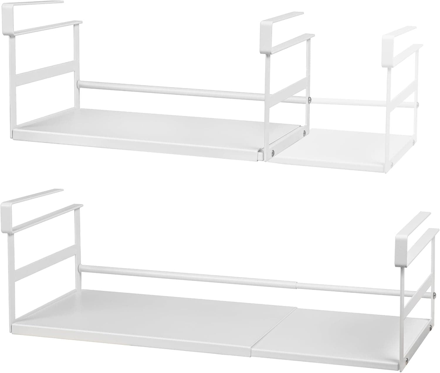 Selosiz 2 Pack Under Shelf Storage Basket Organizer, Expandable Width White Heavy-Duty Metal