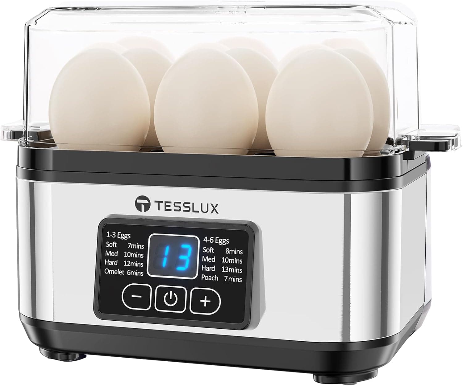 Tesslux Electric Rapid Egg Cooker, 6 Egg Capacity, Hard Boiled/Poached