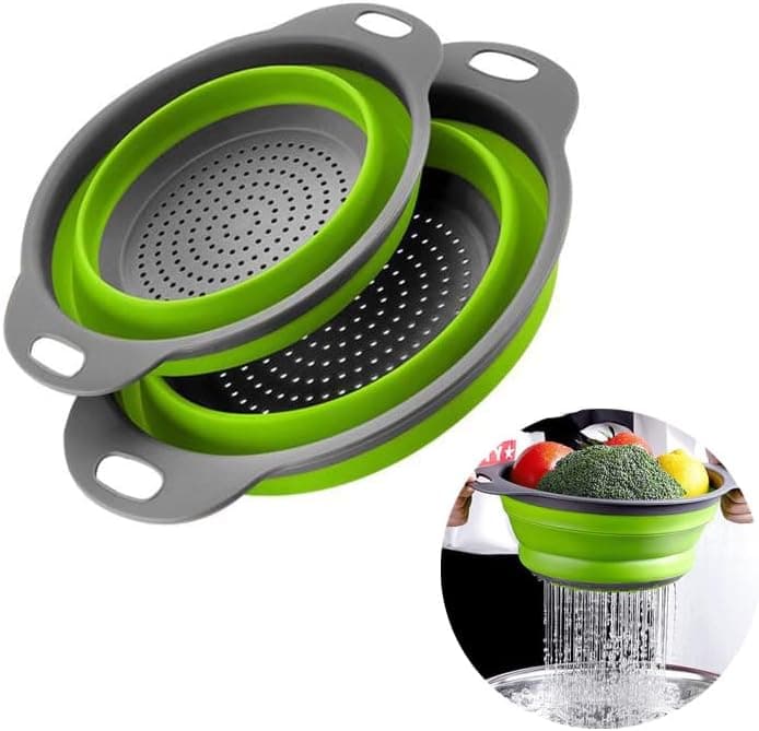 Emptycolor 2 Pack Collapsible Colander Set, Foldable Strainers with Base and Handles, Space-Sav