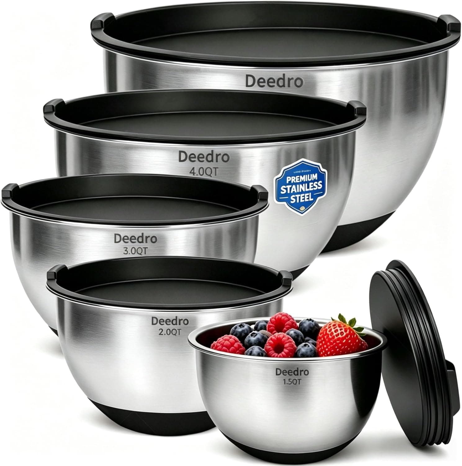 Deedro Mixing Bowls with Airtight Lids, 22Pcs Stainless Steel Mixing Bowls Set, Nesting Bowls w