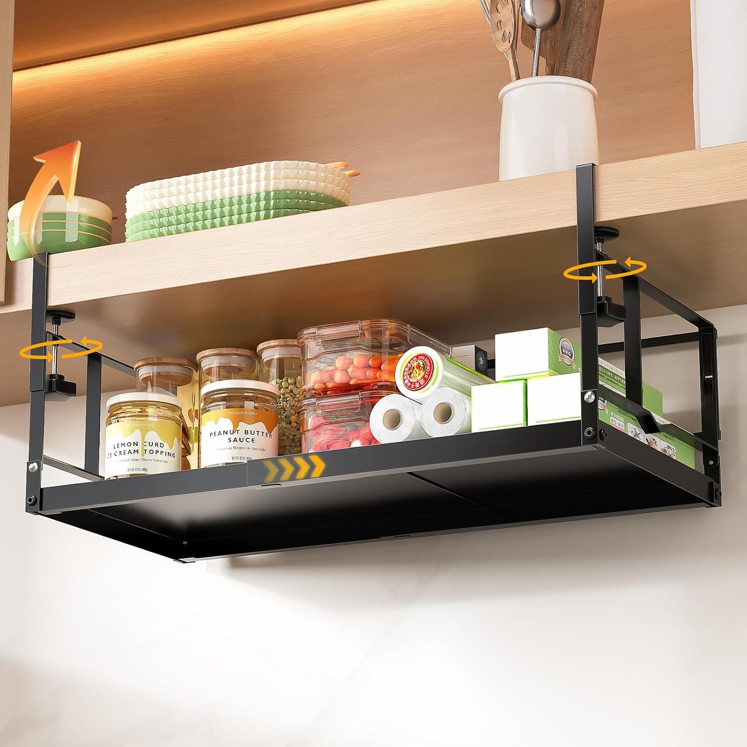 prueBox Under Shelf Storage Basket Organizer, Adjustable Hanging Holder with Knob Lock, Heavy D